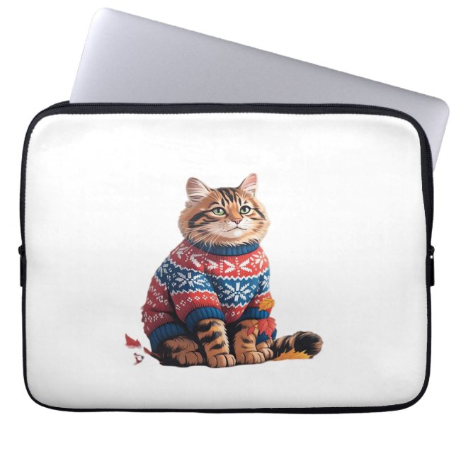 Cat Leaf Herfst Hallo Laptop Sleeve (Voorkant)