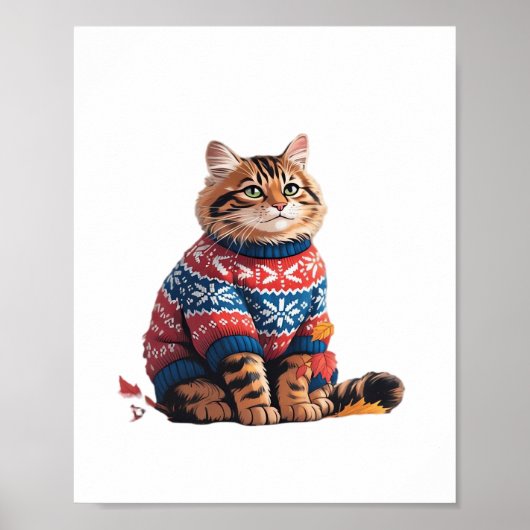 Cat Leaf Herfst Hallo Poster (Voorkant)