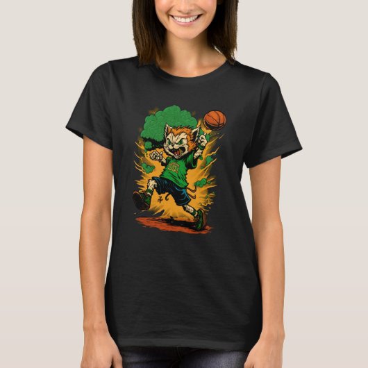 Cat Leprechaun Basketball St Patricks Day Sports T-shirt (Voorkant)