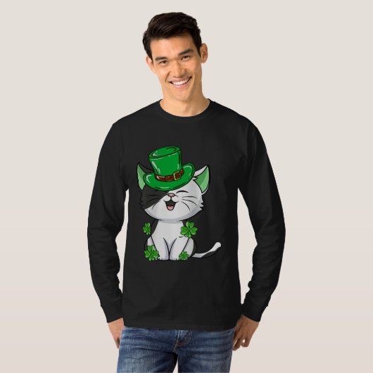 Cat Leprechaun  Cat  Shamrock St Patrick s Day T-shirt (Voorkant volledig)