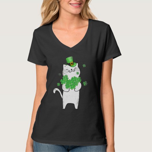 Cat Leprechaun Cat Shamrock St Patrick's Day T-shirt (Voorkant)