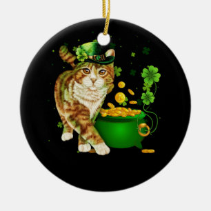 Cat Leprechaun Pet Shamrock St Patrick's Day Gold Keramisch Ornament
