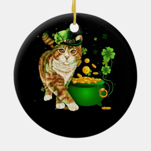 Cat Leprechaun Pet Shamrock St Patrick's Day Gold Keramisch Ornament (Achterkant)