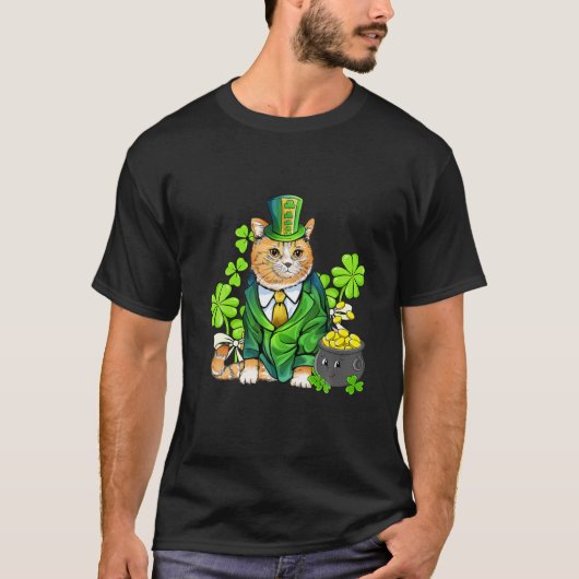Cat Leprechaun St Patricks Day Irish Kat Kitten T-shirt (Voorkant)