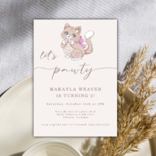 Cat let's pawty kitten bewerkbare schattige verjaa kaart
