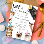 Cat Let's Pawty Kitten Cute 3rd kitty Birthday Kaart