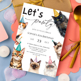 Cat Let's Pawty Kitten Cute 4th Birthday Kaart