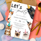Cat Let's Pawty Kitten Cute kitty 7th Birthday Kaart