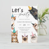 Cat Let's Pawty Kitten Cute kitty 8th Birthday Kaart (Staand voorkant)