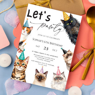Cat Let's Pawty Kitten Schattige kat 6e verjaardag Kaart