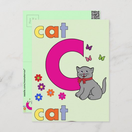 Cat Letter C Briefkaart (Voorkant / Achterkant)