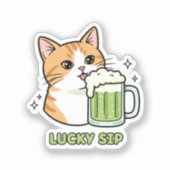Cat Licking Beer Foam Just One Sip Funny Sticker (Voorkant)