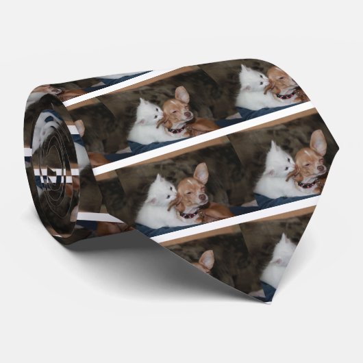 Cat licking Dog Stropdas (Opgerold)