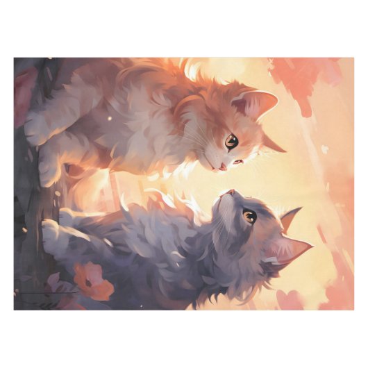 Cat Liefde Romance Waterverf Whispers Tafelkleed (Voorkant (Horizontaal))