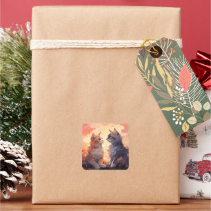 Cat Liefde Romance Waterverf Whispers Vierkante Sticker