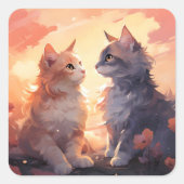 Cat Liefde Romance Waterverf Whispers Vierkante Sticker (Voorkant)