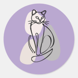 Cat Line Art Minimalist  Ronde Sticker