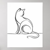 Cat Line Art Zwart-wit Poster (Voorkant)