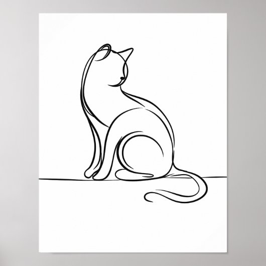 Cat Line Art Zwart-wit Poster (Voorkant)
