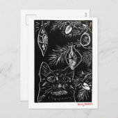 Cat Linocut Christmas Postcard Feestdagenkaart (Voorkant / Achterkant)