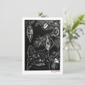 Cat Linocut Kerst Kaart (Staand voorkant)