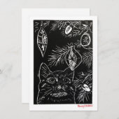 Cat Linocut Kerst Kaart (Voorkant / Achterkant)