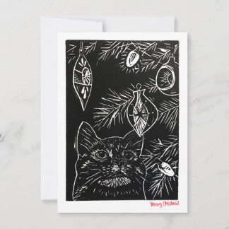 Cat Linocut Kerst Kaart