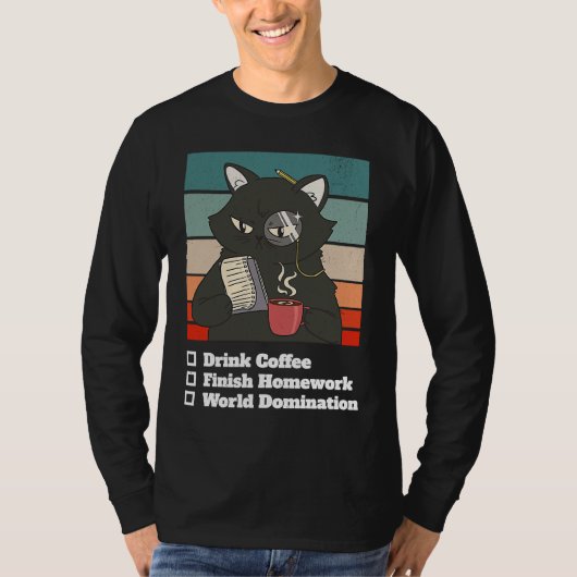 Cat List World Domination Homework School Kid Coll T-shirt (Voorkant)