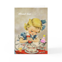 Cat Little Girl Baking Cake Happy Birthday