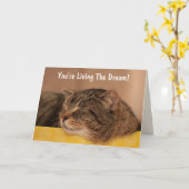 Cat Living the Dream Birthday Kaart (Gele Bloem)