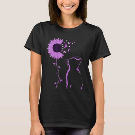 Cat Look Purple Sunflower Butterfly Overdose Aware T-shirt (Voorkant)