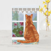 Cat Looking Out Window Blank Note Kaart (Gele Bloem)