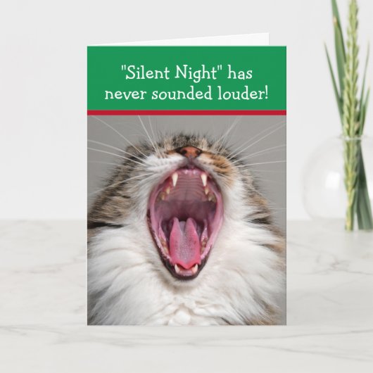 Cat Loudly Singing "Silent Night" Christmas Kaart (Voorkant)