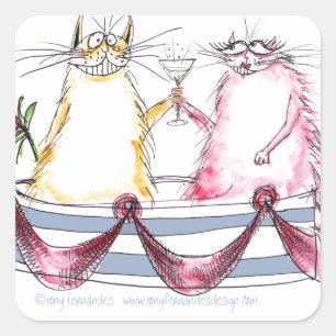 Cat Love - Grappige cartoon, Tony Fernandes Vierkante Sticker