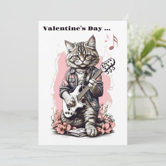 Cat Love Song Muzikant Happy Valentine's Day Kaart (Staand voorkant)