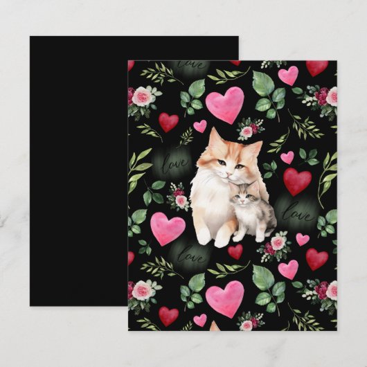 Cat Love Valentine’s Day Card in Black Notitiekaartje (Voorkant / Achterkant)