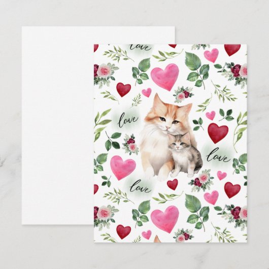 Cat Love Valentine’s Day Card in White Notitiekaartje (Voorkant / Achterkant)
