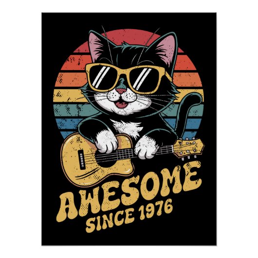 Cat Lover 1976 Birthday Retro 50th Bday Ukulele Perfect Poster (Voorkant)