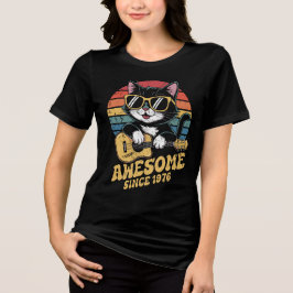 Cat Lover 1976 Birthday Retro 50th Bday Ukulele Tri-Blend Shirt