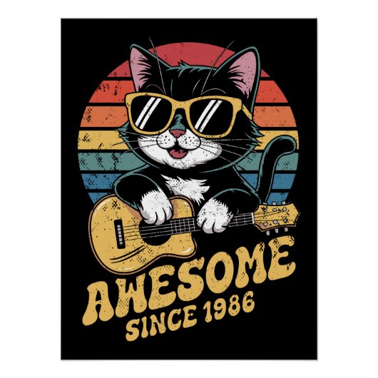 Cat Lover 1986 Birthday Retro Ukulele 40th Bday  Perfect Poster (Voorkant)