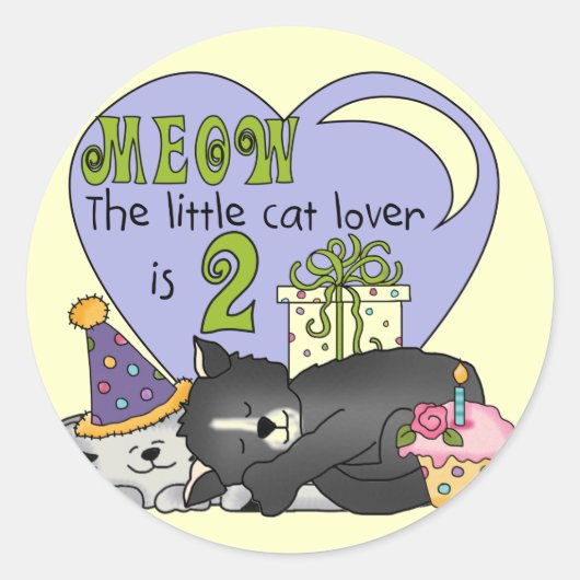 Cat Lover 2e Verjaardag Tshirts en geschenken Ronde Sticker (Voorkant)
