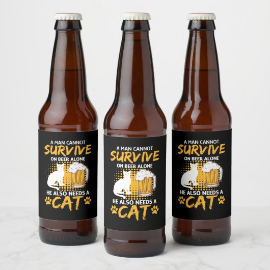 Cat Lover A Man With Beer And Cat Bier Etiket (Flessen)