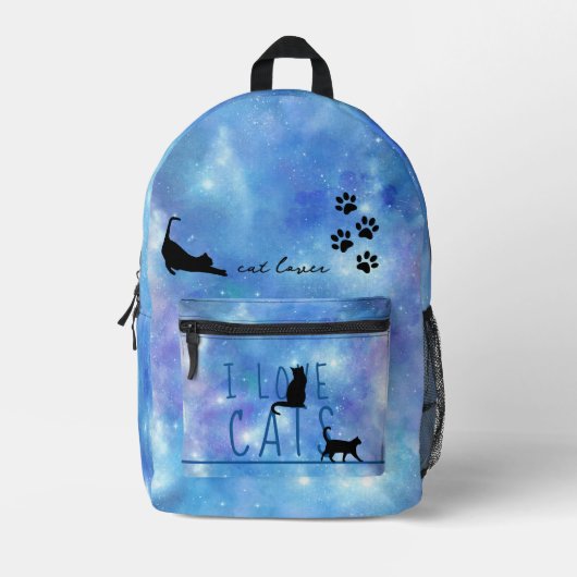 Cat Lover Blue Waterverf Galaxy Kinder Bedrukte Rugzak (Voorkant)