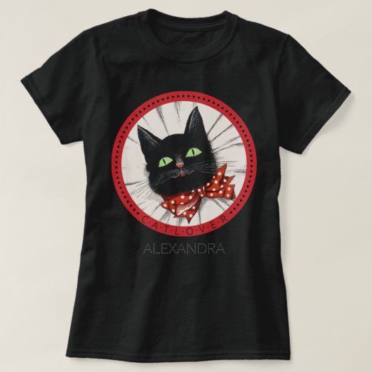 Cat Lover Bow Stropdas Rood Zwart Groen Aangepaste T-shirt (Design voorkant)