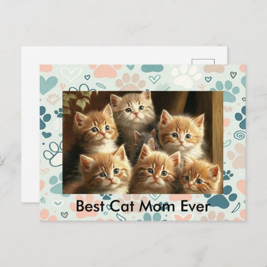  Cat Lover Briefkaart | Pastelpootafdruk (Voorkant / Achterkant)