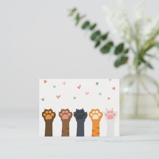 Cat Lover Cat Paw kleurrijke harten Visitekaartje (Staand voorkant)