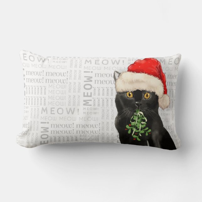 Cat Lover Christmas Black Bombay Santa Kat Kussen (Voorkant)