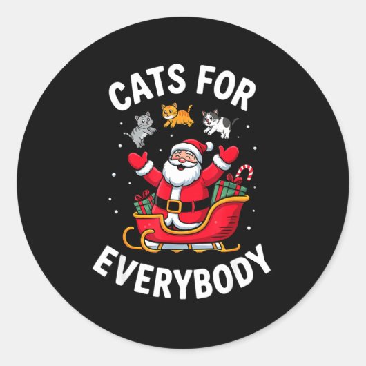 Cat Lover Christmas Santa Sleigh Cats For Everybod Ronde Sticker (Voorkant)