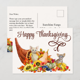 Cat Lover Cornucopia Thanksgiving Holiday Seizoen Briefkaart