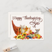 Cat Lover Cornucopia Thanksgiving Holiday Seizoen Kaart (Voorkant / Achterkant in situ)